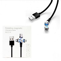 шнур usb - ios lighting 180 1м черный (магнитный 180°) сменный разъем на магните, кабель  фото